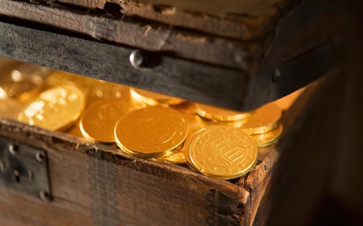 Treasure Chest with Gold Coins Close-Up