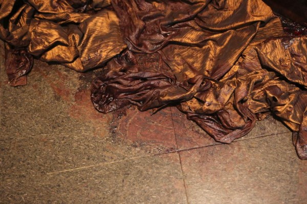 Drapes soaked in blood lie on the floor of the Radisson hotel in Bamako