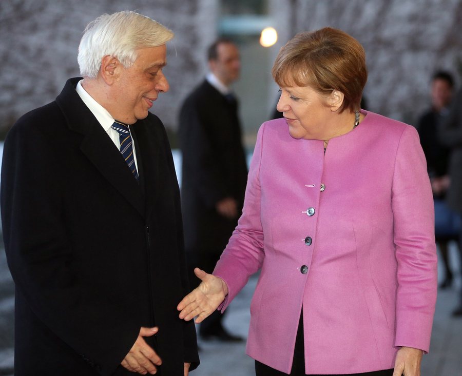 German Chancellor Merkel receives Greek President Pavlopoulos