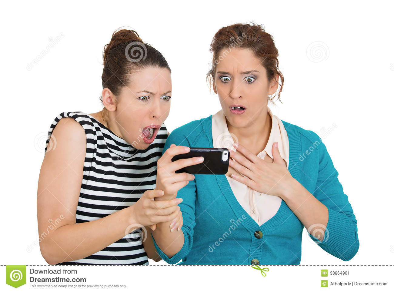 http://www.dreamstime.com/stock-image-upset-women-mobile-cell-phone-closeup-portrait-two-looking-shocked-watching-something-their-text-message-ams-email-image38864901