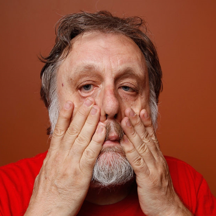 of "The Pervert's Guide to Ideology" poses at the Guess Portrait Studio during 2012 Toronto International Film Festival on September 8, 2012 in Toronto, Canada.