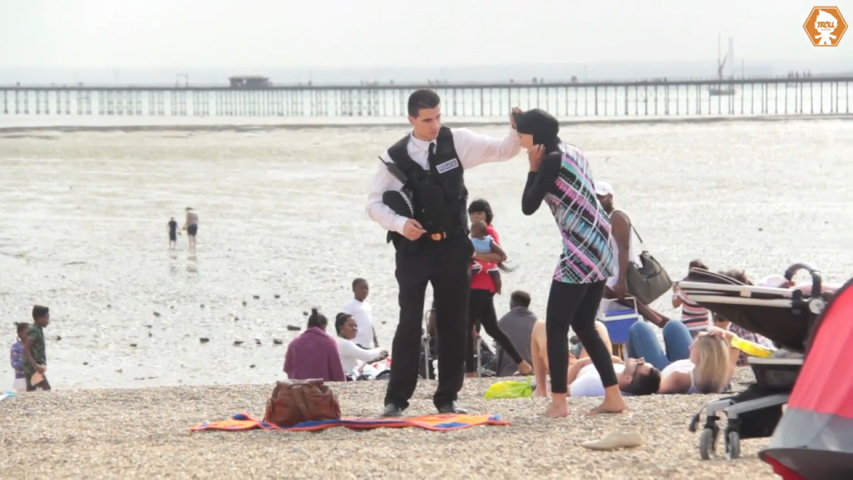 Trollstation pranksters carry out burkini ban social experiment on British beach