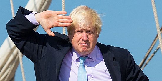 NOTE ALTERNATE CROP Mayor of London Boris Johnson salutes from the deck of the tall ship Tenacious, which is moored at Woolwich, in east London, as part of the month long Totally Thames festival.