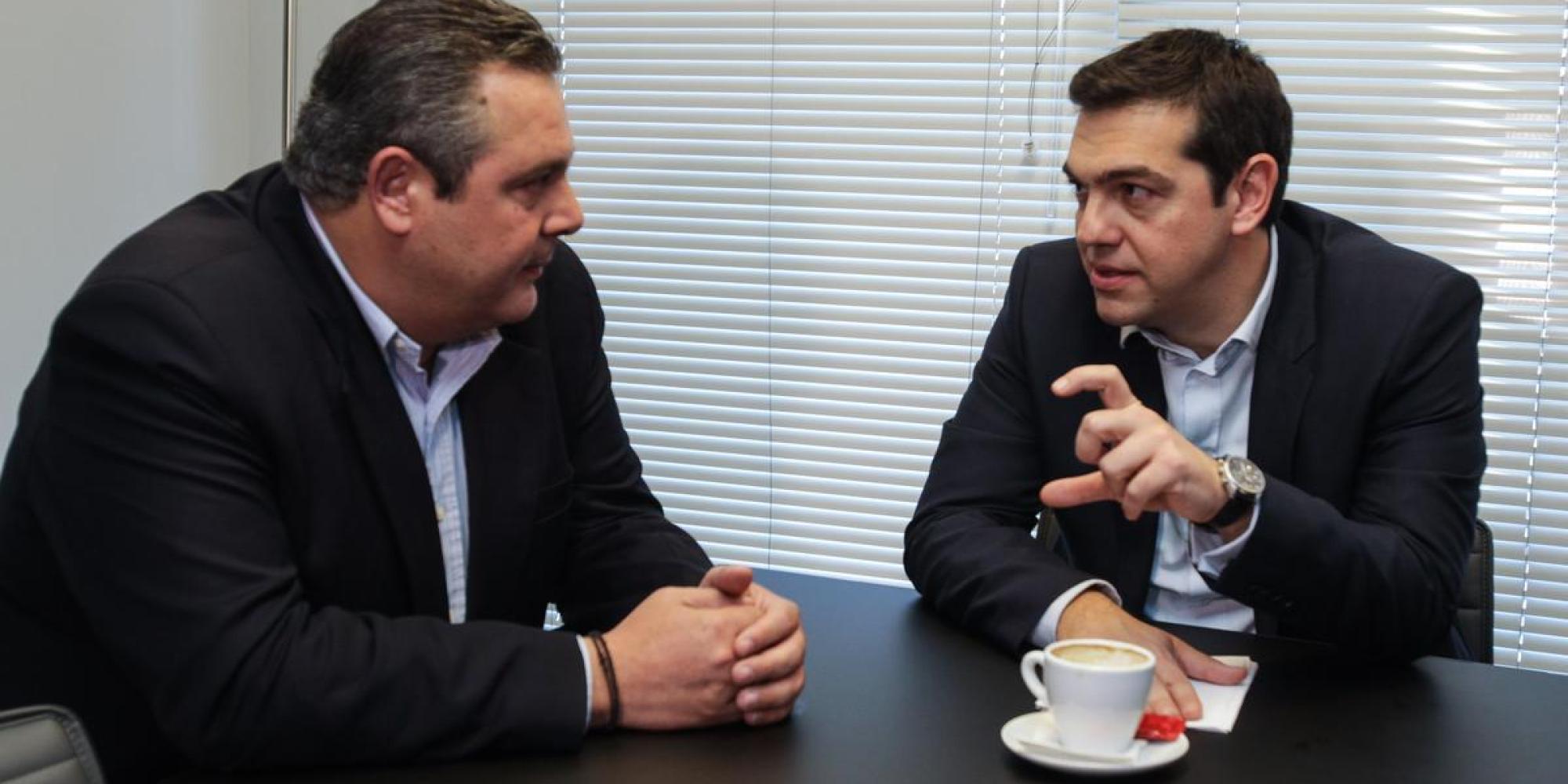 Meeting between the prime minister Alexis Tsipras and the president of the Independent Greeks party, Panos Kammenos, on the first day of the new SYRIZA governement, in Athens, Jan. 26, 2015 / ????????? ??? ???????????? ????? ?????? ?? ?? ??????? ??? ??????????? ???????, ???? ???????, ??? ????? ????? ??? ???? ?????????? ??????, ???? ?????, 26 ??????????, 2015