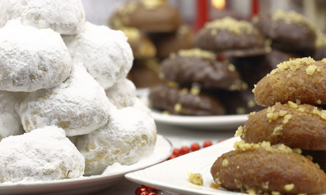 Various Christmas traditional desserts on the table