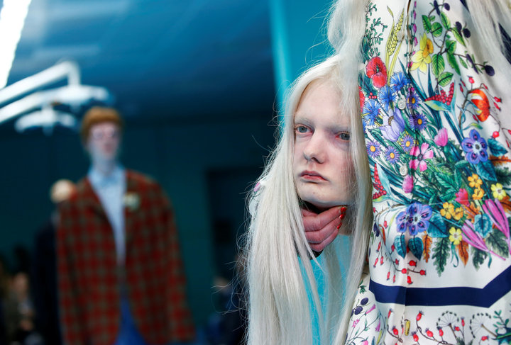 A model presents a creation from the Gucci Autumn/Winter 2018 women collection during Milan Fashion Week in Milan, Italy February 21, 2018. REUTERS/Tony Gentile