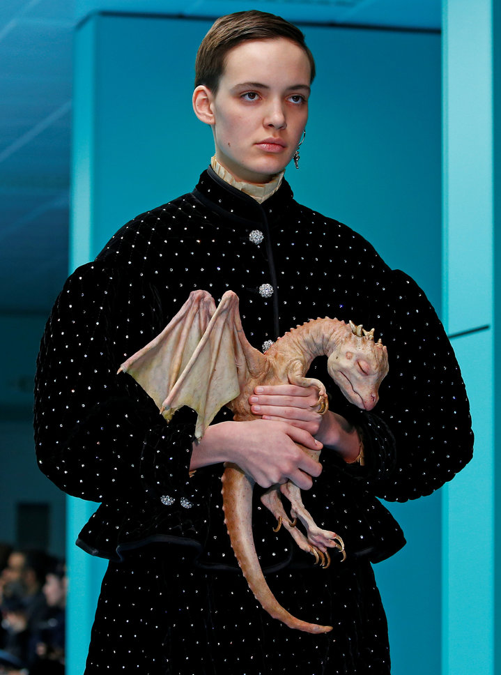 A model presents a creation from the Gucci Autumn/Winter 2018 women collection during Milan Fashion Week in Milan, Italy February 21, 2018. REUTERS/Tony Gentile