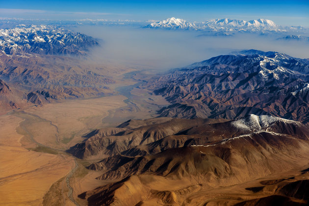 Air view of the Pakistan,Karakorum Highway, mountains along the way to Osaka,Nikon D3x