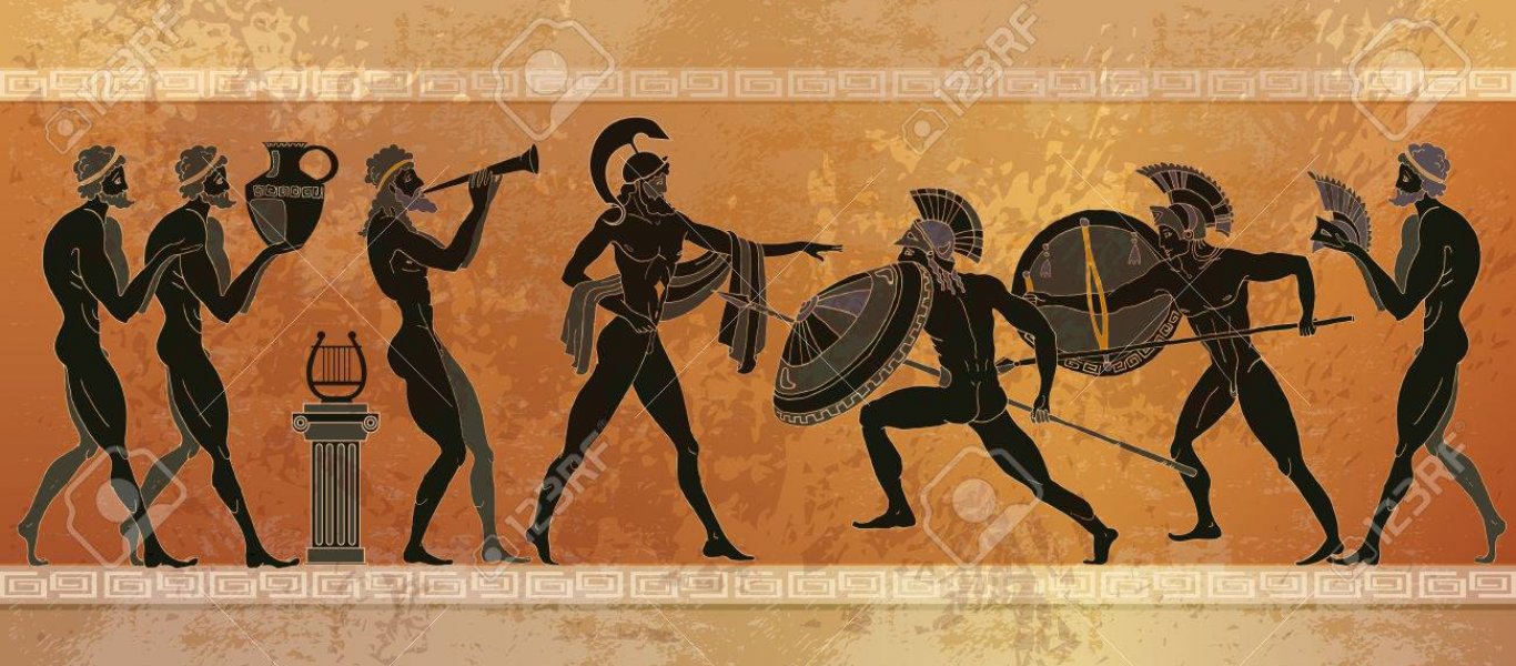 71631721-ancient-greece-scene-black-figure-pottery-ancient-greek-mythology-ancient-warriors-sparta-people-god