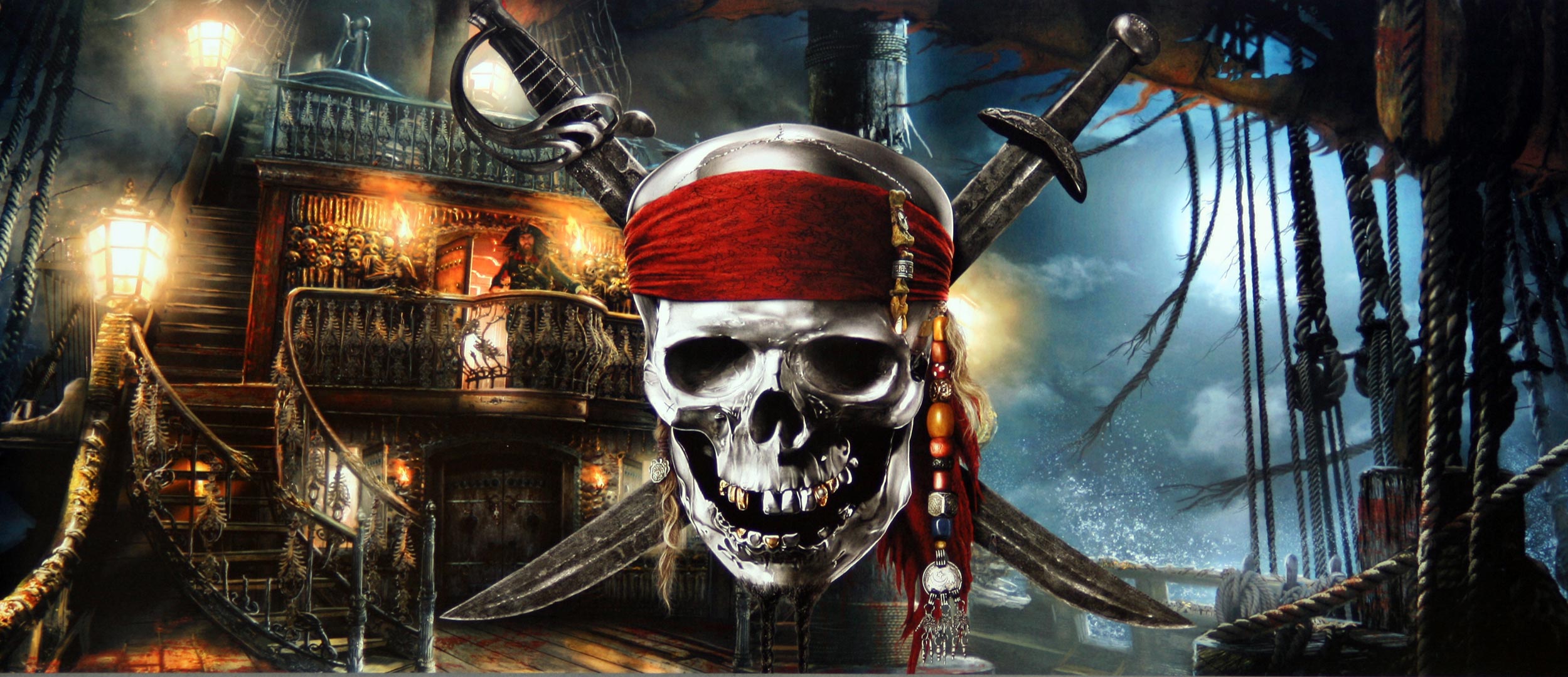 Пиратский корабль с черепом