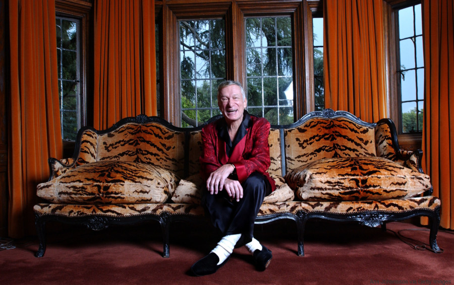 Hugh Hefner poses for photographs at the Playboy Mansion in Los Angeles. Hugh Hefner and Playboy will celebrate Playboy's 50th Anniversary in December 2003. (Photo by Ann Johansson/Corbis via Getty Images)