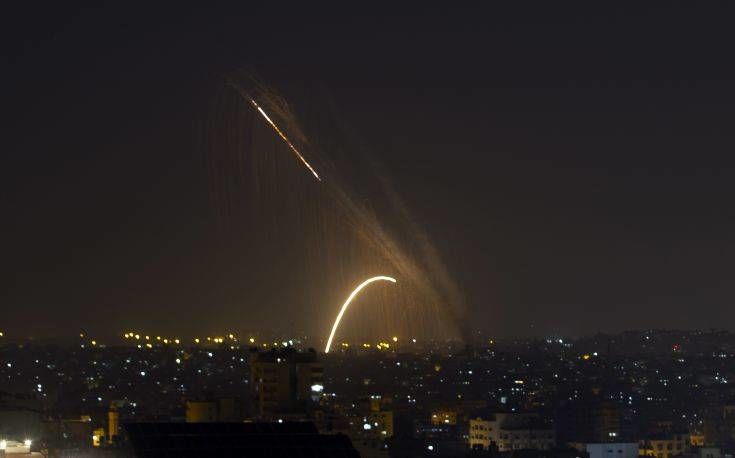 Rockets are launched from the Gaza Strip towards Israel, Wednesday, Nov. 13, 2019.  Israeli aircraft have struck Islamic Jihad targets throughout the Gaza Strip while the militant group rained scores of rockets into Israel for a second straight day as the heaviest round of fighting in months showed no signs of ending.  (AP Photo/Khalil Hamra)