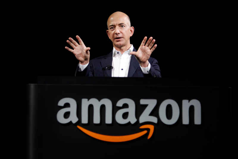 Jeff Bezos, CEO and founder of Amazon, at the introduction of the new Amazon Kindle Fire HD and Kindle Paperwhite personal devices, in Santa Monica, Calif., Thursday, Sept. 6, 2012. (AP Photo/Reed Saxon)