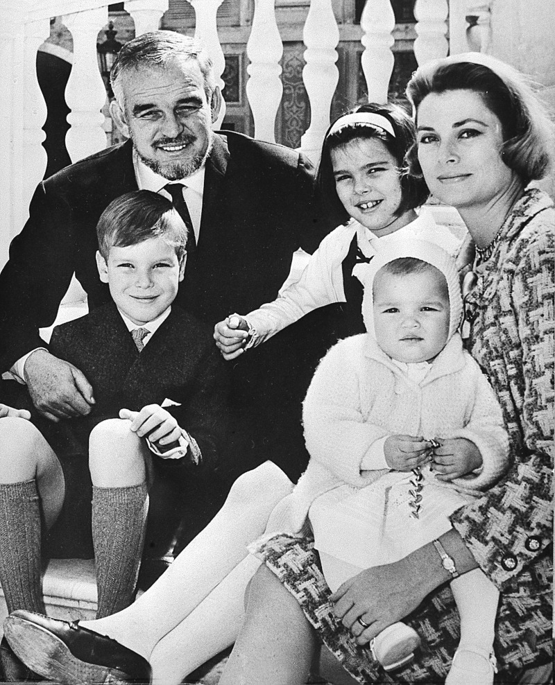 Prince Rainier III of Monaco and Princess Grace, holding Princess Stephanie, pose with their children on the palace steps in Monaco, France in April  1966.  At left, foreground is Prince Albert, the second oldest, and at center is Princess Caroline.  The Prince and Princess of Monaco will celebrate their 10th wedding anniversary on April 18.  (AP Photo)