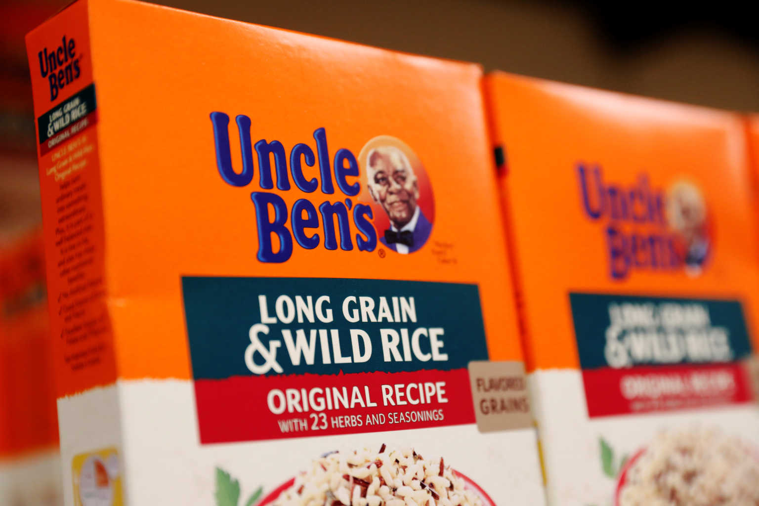 Boxes of Uncle Ben's branded rice stand on a store shelf inside of a shop in the Brooklyn borough of New York City, New York, U.S., June 17, 2020. REUTERS/Brendan McDermid