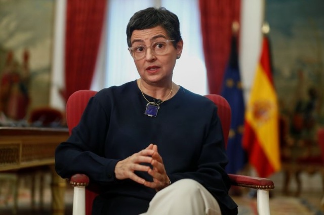 FILE PHOTO: Spanish Foreign Minister Arancha Gonzalez Laya reacts during an interview with Reuters at the Ministry of Foreign Affairs, in Madrid, Spain May 28, 2020. REUTERS/Susana Vera