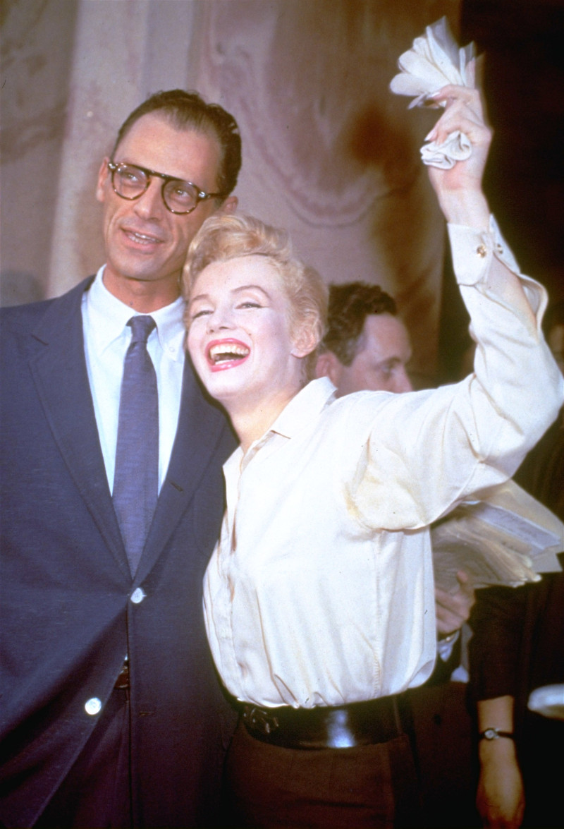 Playwright Arthur Miller and actress Marilyn Monroe and are shown after their civil wedding ceremony in White Plains, N.Y., on June 29, 1956.  (AP Photo)