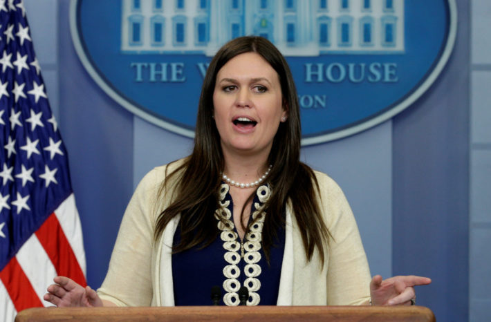 White House spokeswoman Sarah Sanders holds a press briefing at the White House in Washington, U.S., May 10, 2017.  REUTERS/Kevin Lamarque