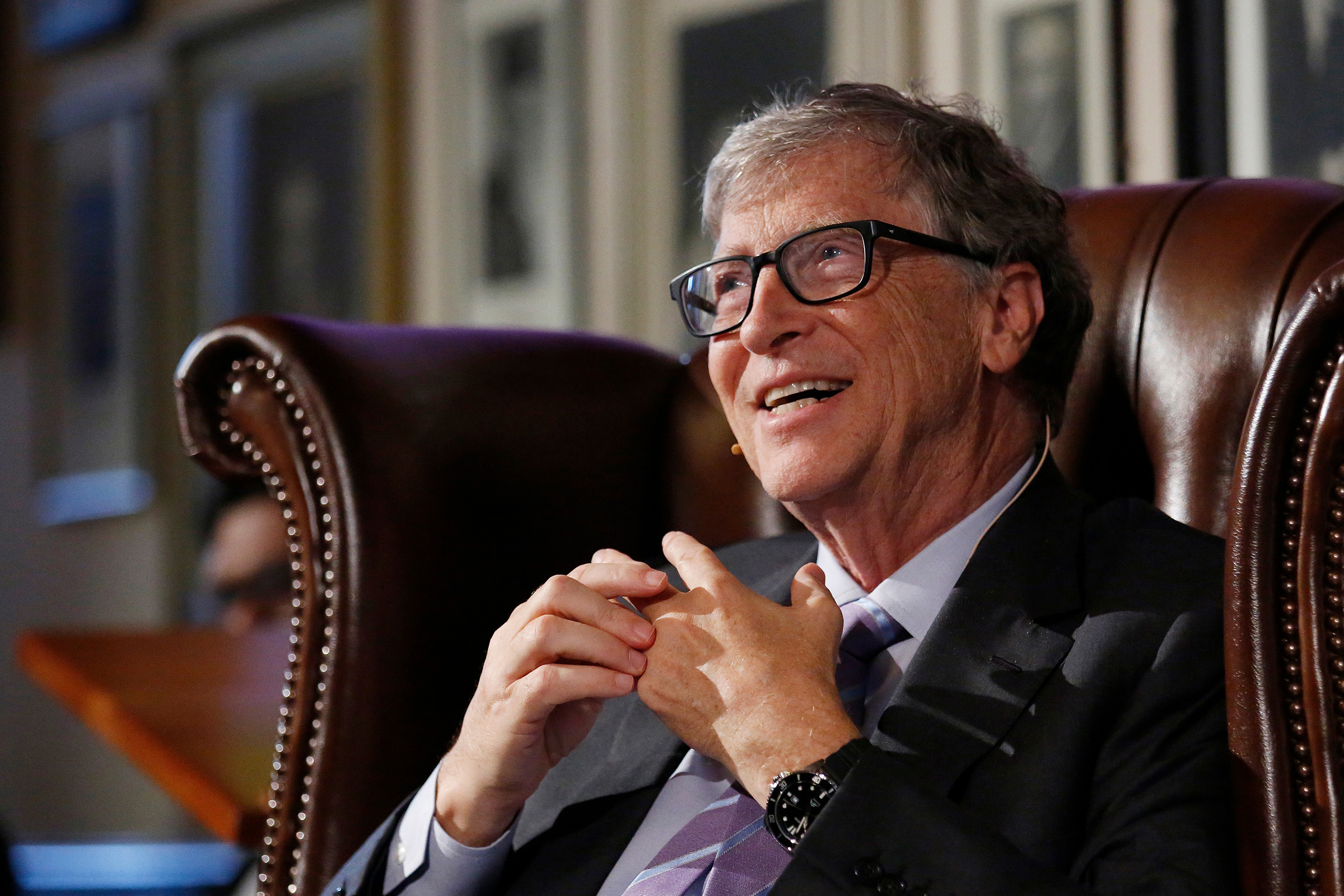 Newly appointed Hawking Fellow, Bill Gates KBE, co-chair of the Bill & Melinda Gates Foundation, speaks after receiving the Professor Hawking Fellowship 2019 at the Cambridge Union, Cambridge, Monday October 7, 2019.  The Professor Hawking Fellowship was founded by the Cambridge Union Society in 2017 and named in honour of Professor Stephen Hawking.   The Fellowship is awarded to an individual who is distinguished in the fields of science, technology, engineering and mathematics (STEM) and who has made a historic and/or significant contribution to social discourse in the STEM fields.

Photograph : Luke MacGregor