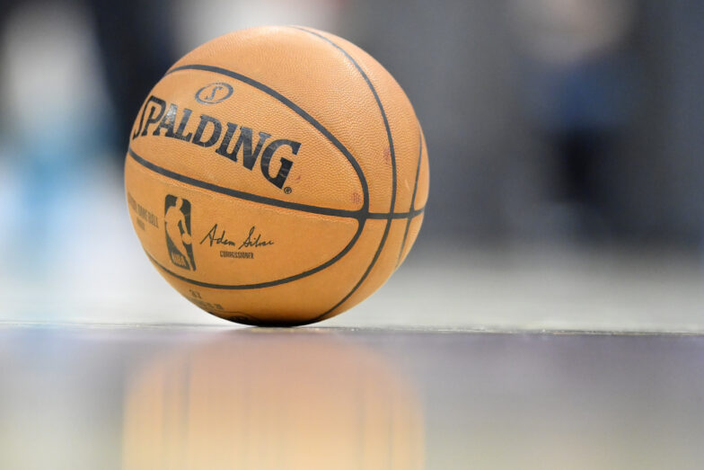 Feb 24, 2020; Cleveland, Ohio, USA; A detail view of a game ball in the second quarter of a game between the Cleveland Cavaliers and the Miami Heat at Rocket Mortgage FieldHouse. Mandatory Credit: David Richard-USA TODAY Sports