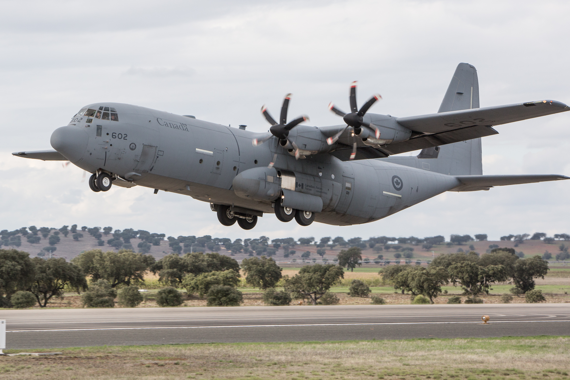 A canadian C-130J taking off at Beja Air Base, Portugal for Exercise Trident Juncture. Photo: OR-7 Christian Timmig, NIMC TRJE15, Beja