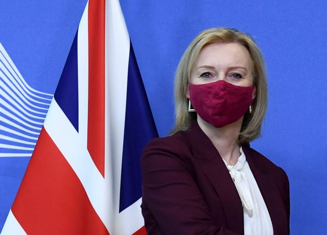 British Foreign Secretary Liz Truss gets welcomed by European Commission vice-president in charge for 'Interinstitutional Relations and Foresight' (not in the picture) before their bilateral meeting at the EU headquarters in Brussels, Belgium, January 24, 2022. John Thys/Pool via REUTERS