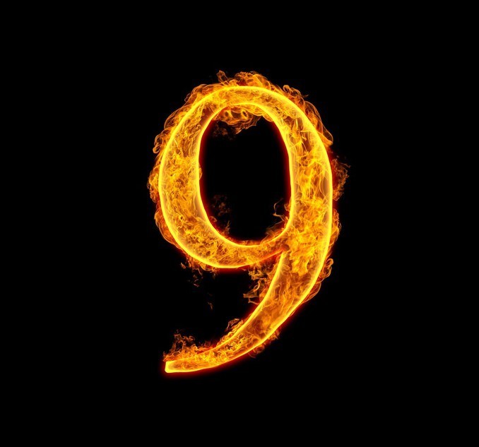 Fire alphabet number 9 nine