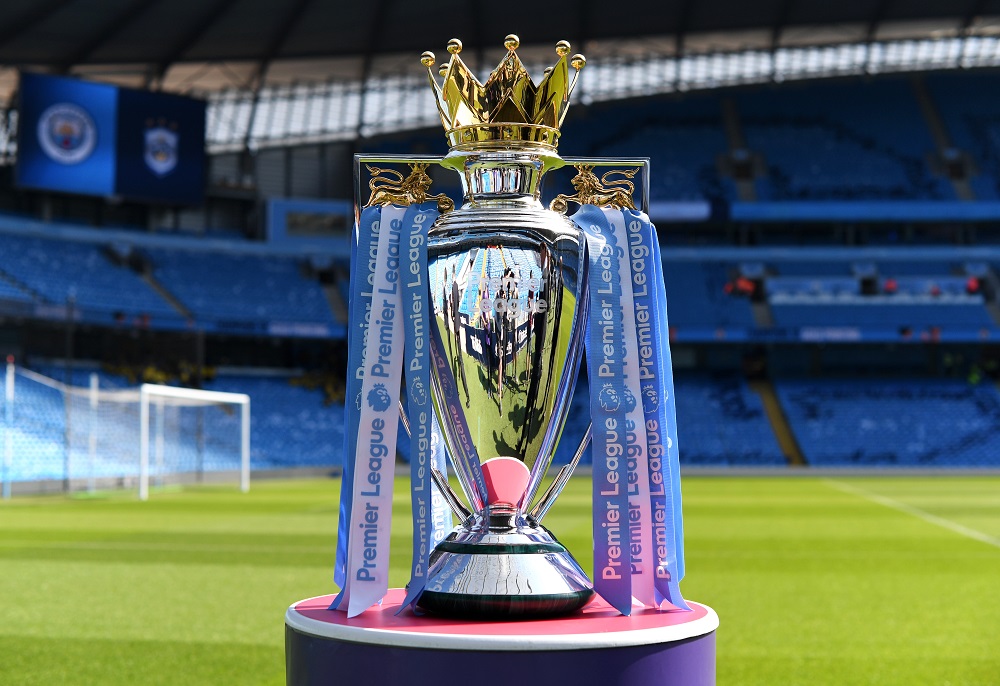 MANCHESTER, ENGLAND - MAY 06:  The Premier League Trophy on display prior to the Premier League match between Manchester City and Huddersfield Town at Etihad Stadium on May 6, 2018 in Manchester, England.  (Photo by Michael Regan/Getty Images)