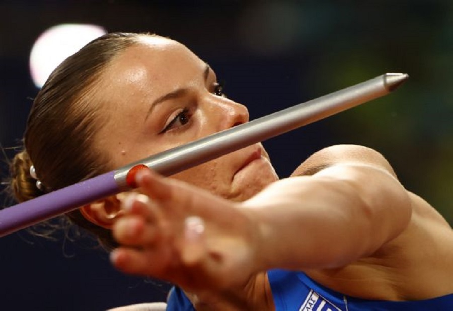 2022 European Championships - Athletics - Olympiastadion, Munich, Germany - August 20, 2022 Greece's Elina Tzengko in action during the women's javelin throw final REUTERS/Kai Pfaffenbach