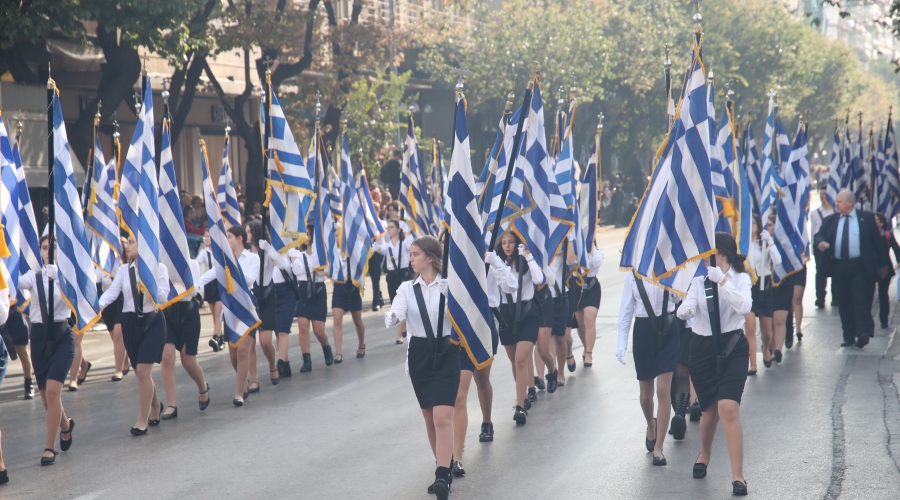 Μαθητική παρέλαση για την εθνική επέτειο της 28ης Οκτωβρίου 1940 στην Θεσσαλονίκη, Πέμπτη 27 Οκτωβρίου 2022.
(ΒΑΣΙΛΗΣ ΒΕΡΒΕΡΙΔΗΣ/ΜΟΤΙΟΝΤΕΑΜ)