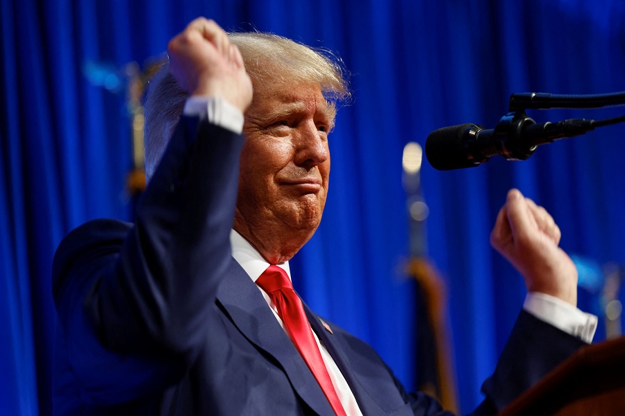 Former U.S. President and Republican presidential candidate Donald Trump gestures as he attends the North Carolina Republican Party convention in Greensboro, North Carolina, U.S. June 10, 2023.  REUTERS/Jonathan Drake