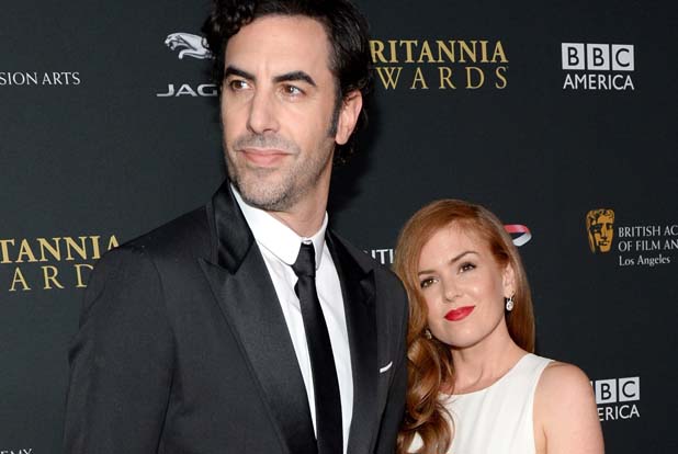 BEVERLY HILLS, CA - NOVEMBER 09:  Actor Sacha Baron Cohen and actress Isla Fisher with Stylebop.com attend the 2013 BAFTA LA Jaguar Britannia Awards presented by BBC America at The Beverly Hilton Hotel on November 9, 2013 in Beverly Hills, California.  (Photo by Michael Kovac/Getty Images for BAFTA LA)