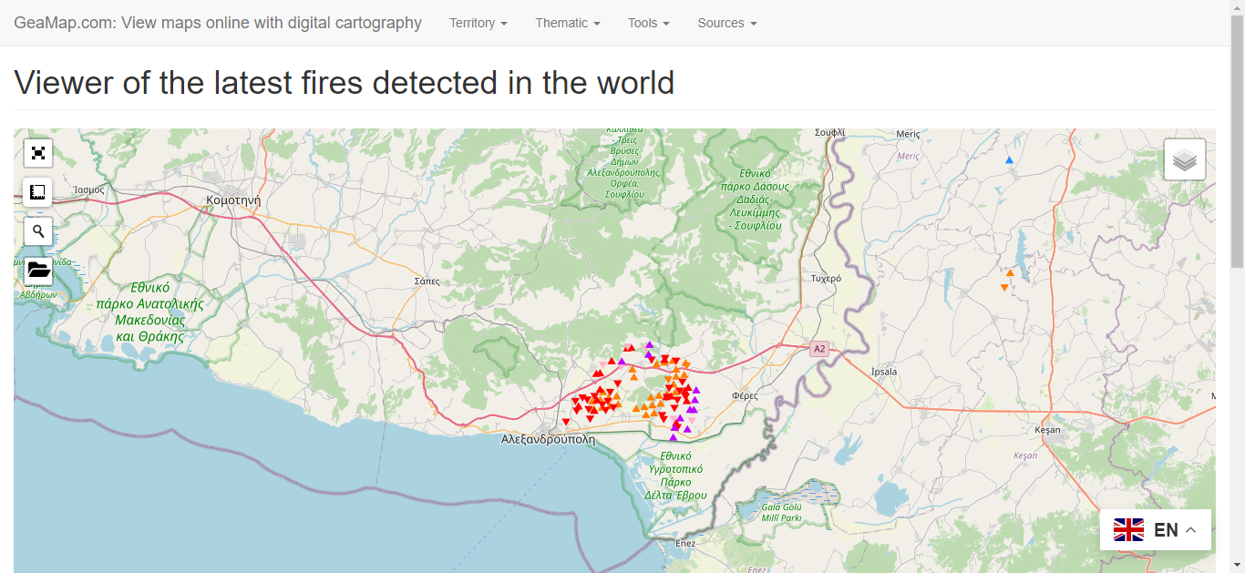 Viewer of the latest fires detected in the world