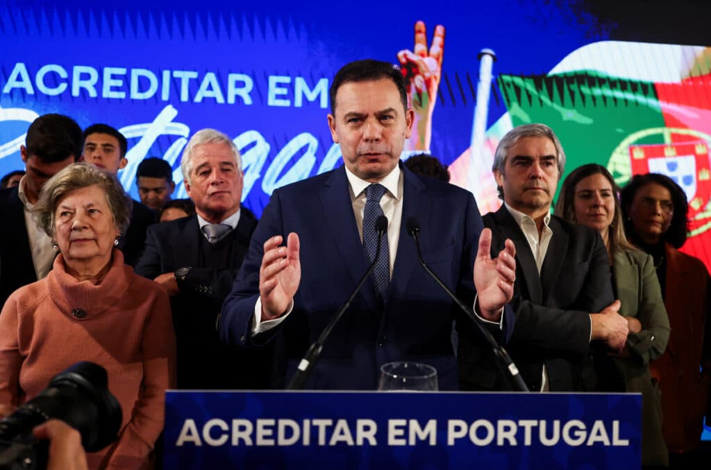 Portugal's Social Democratic Party (PSD) and Democratic Alliance (AD) leader Luis Montenegro speaks following the result of a general election in Lisbon, Portugal, March 11, 2024. REUTERS/Pedro Nunes