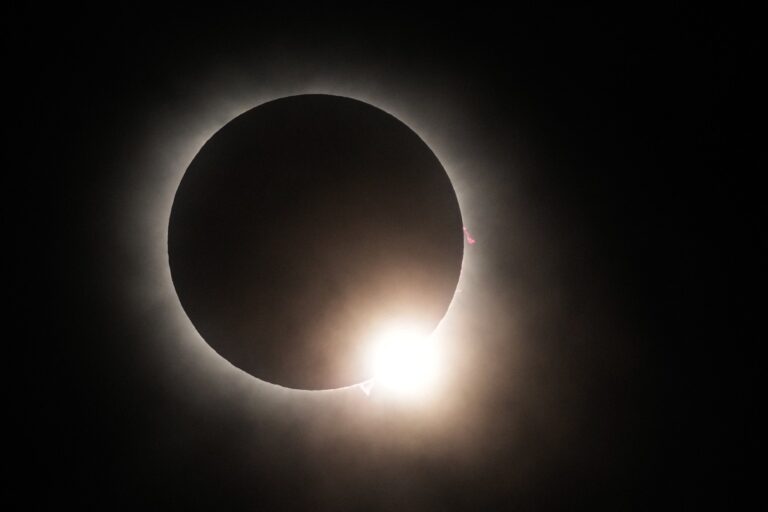 The moon partially covers the sun during a total solar eclipse, as seen from Eagle Pass, Texas, Monday, April 8, 2024. (AP Photo/Eric Gay)