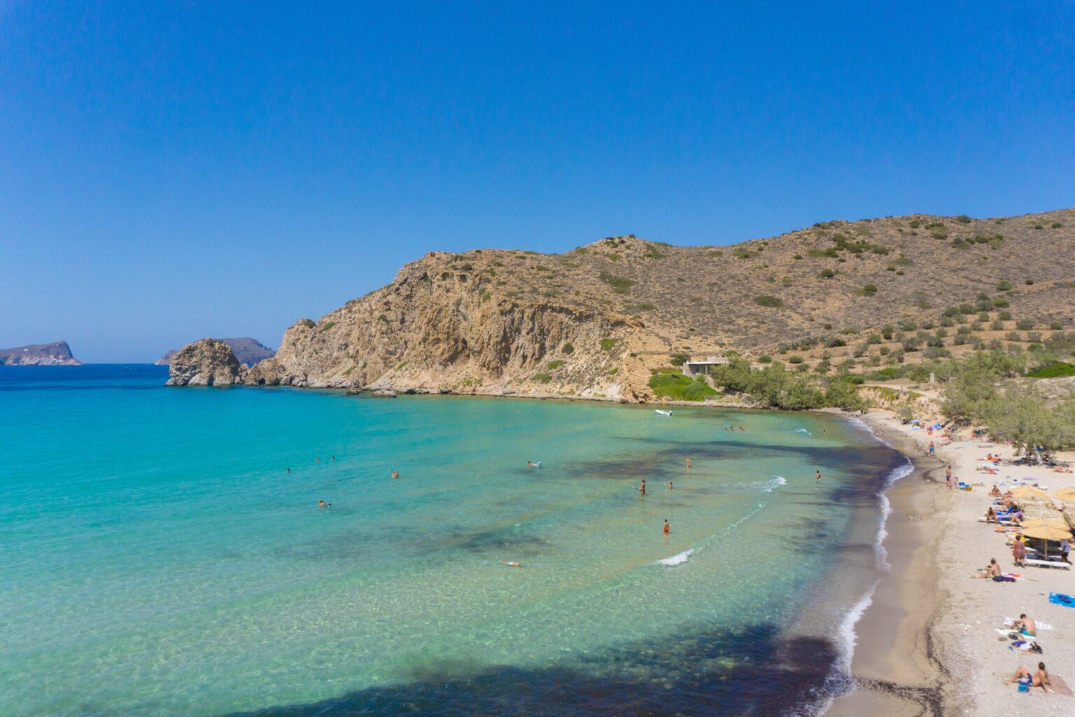 Milos,,Greece/,August,,2018:,Panoramic,View,Of,Plathiena,Beach,With
