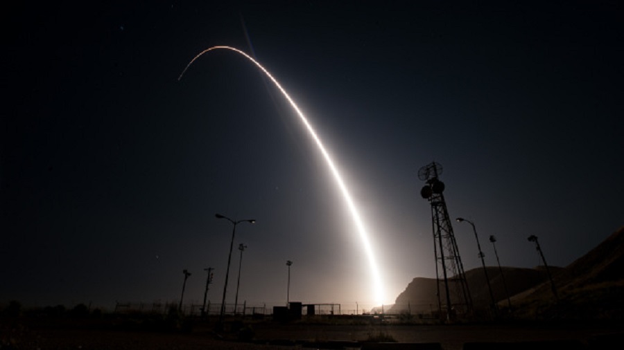 An unarmed Minuteman III intercontinental ballistic missile launches during an operational test at 12:03 a.m., PDT, April 26, from Vandenberg Air Force Base, Calif. The Minuteman system has been in service for 60 years. Through continuous upgrades, including new production versions, improved targeting systems, and enhanced accuracy, today's Minuteman system remains state-of-the art and is capable of meeting all modern challenges. (U.S. Air Force photo by Senior Airman Ian Dudley)
