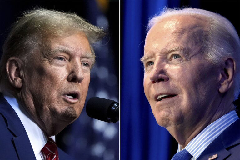 FILE - This combo image shows Republican presidential candidate former President Donald Trump, left, March 9, 2024 and President Joe Biden, right, Jan. 27, 2024.  It hasn’t happened in almost anyone’s lifetime: two presidents squaring off in one election. Joe Biden and his predecessor, Donald Trump, have track records in office that voters will judge alongside their promises. (AP Photo, File)