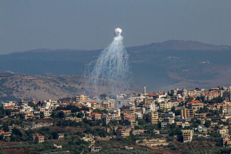 Smoke rises from a site targeted by Israeli shelling in the southern Lebanese border village of Khiam on July 30, 2024, amid ongoing cross-border clashes between Israeli troops and Hezbollah fighters. (Photo by Rabih DAHER / AFP)