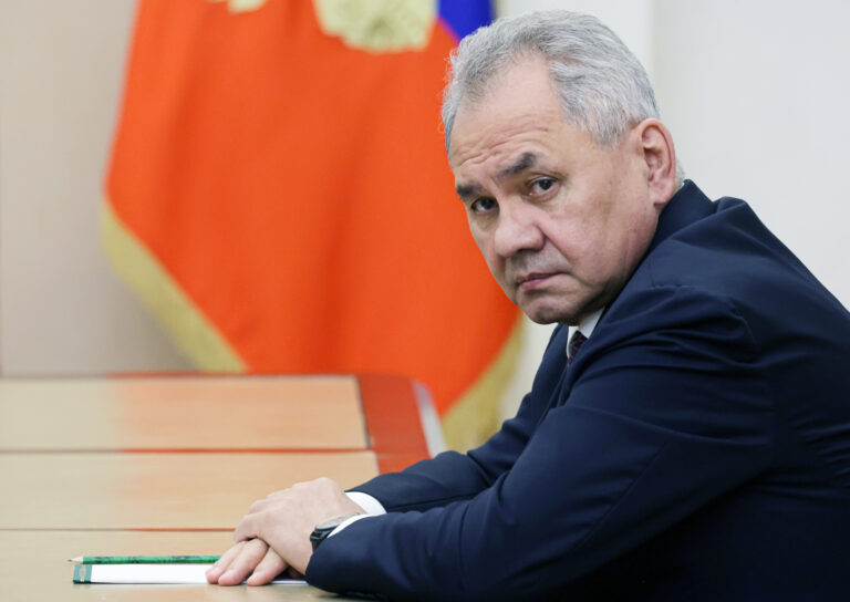 Russian Security Council Secretary Sergei Shoigu attends a meeting on development of Russia's military industrial complex at the Kremlin in Moscow, Russia, Wednesday, May 15, 2024. (Vyacheslav Prokofyev, Sputnik, Kremlin Pool Photo via AP)