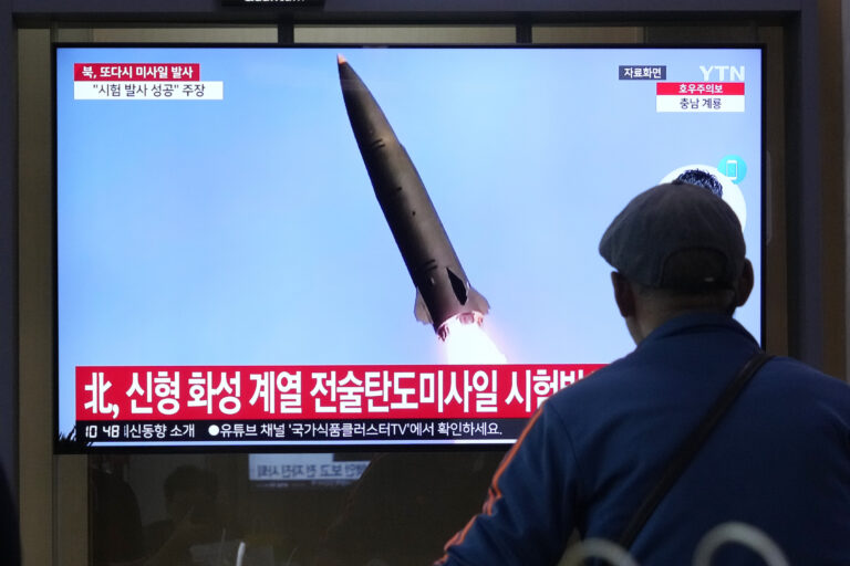 A TV screen shows a file image of North Korea's missile launch during a news program at Seoul Railway Station in Seoul, South Korea, Tuesday, July 2, 2024. North Korea said Tuesday it had test-fired a new tactical ballistic missile capable of carrying a huge warhead, as the country is pushing to modernize its weapons arsenal to cope with what it calls U.S.-led threats. (AP Photo/Ahn Young-joon)