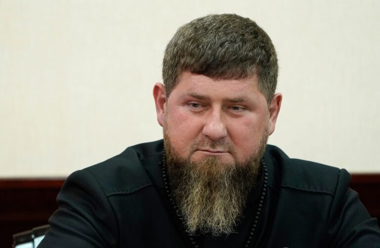 Chechen leader Ramzan Kadyrov attends a meeting of the Council on Interethnic Relations chaired by President Vladimir Putin in Pyatigorsk, Stavropol Krai region, on May 19, 2023. (Photo by Tatiana Barybina / Press service of the governor of the Stavropol Territory / AFP) / RESTRICTED TO EDITORIAL USE 
AFP / SPUTNIK / Press service of the governor of the Stavropol Krai region / Tatiana Barybina