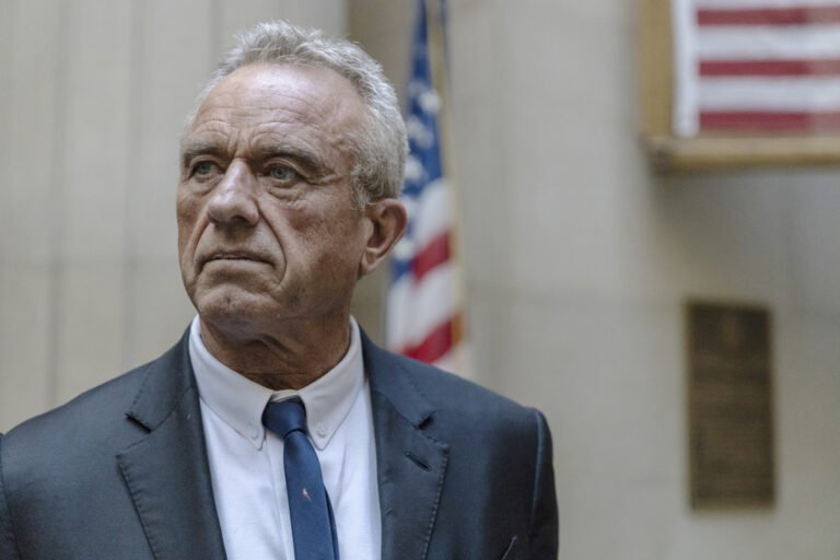 Independent Presidential candidate Robert F. Kennedy Jr. speaks to reporters at the Nassau County Supreme Court in Mineola, N.Y. on Wednesday, Aug. 21, 2024. (AP Photo/Stefan Jeremiah, Pool)