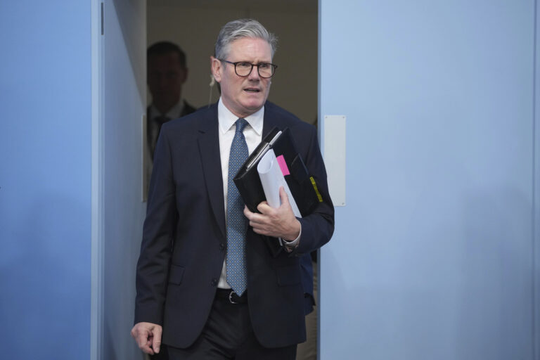 British Prime minister Keir Starmer arrives for the first plenary session at the European Political Community meeting at Blenheim Palace in Woodstock, England, Thursday, July 18, 2024. (AP Photo/Kin Cheung, Pool)