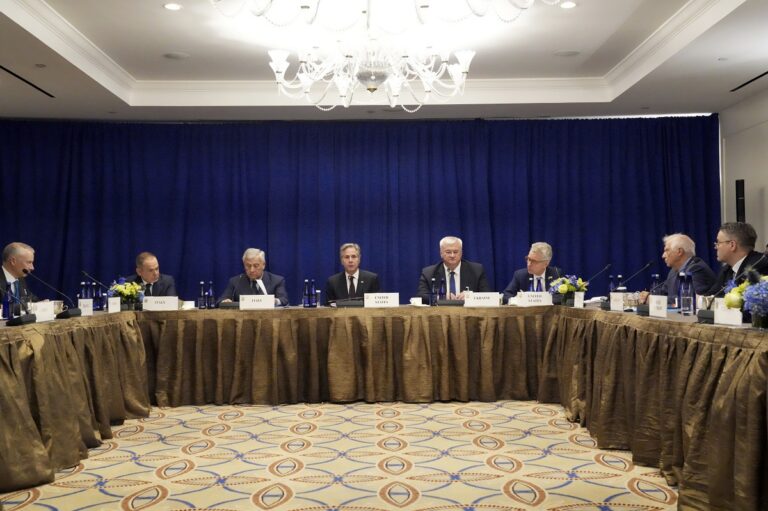 U.S. Secretary of State Antony Blinken speaks during a G7+ Ministerial Meeting on Ukraine Energy Sector Support, in New York, Monday, Sept. 23, 2024. (Bryan R. Smith/Pool Photo via AP)