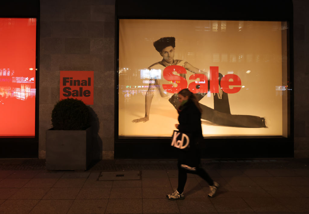 BERLIN, GERMANY - JANUARY 29: A shopper walk past "Final Sale" signs at KaDeWe department store on January 29, 2024 in Berlin, Germany. KaDeWe Group, which owns both KaDeWe and two other higher-end department stores in Hamburg and Munich, has filed for bankruptcy. The announcement comes on the heels of a string of bankruptcies by Signa Group, owned by Austrian investor Rene Benko. Signa owns a 49.9% share in KaDeWe. KaDeWe, which stands for Kaufhaus des Westens (Department Store of the West), is among Berlin's most famous landmarks. (Photo by Sean Gallup/Getty Images)