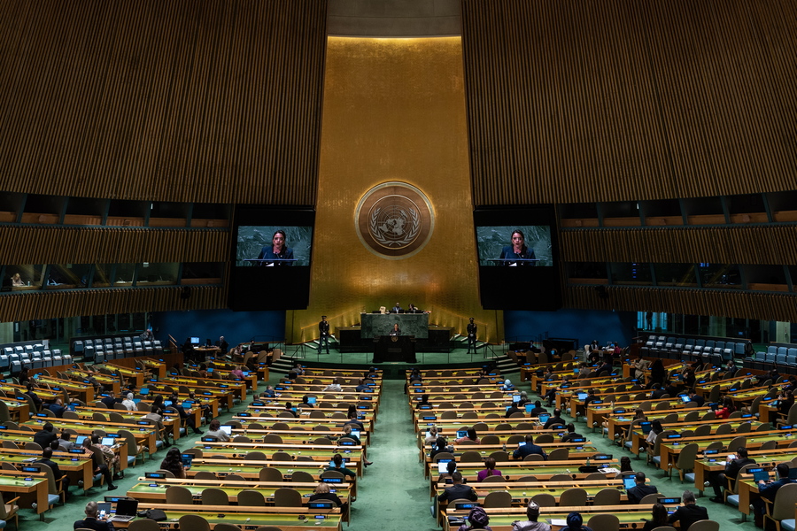 President of Honduras Iris Xiomara Castro Sarmiento speaks during the 78th session of the United Nations General Assembly at United Nations Headquarters in New York, New York, USA, 20 September 2023.  EPA/ADAM GRAY