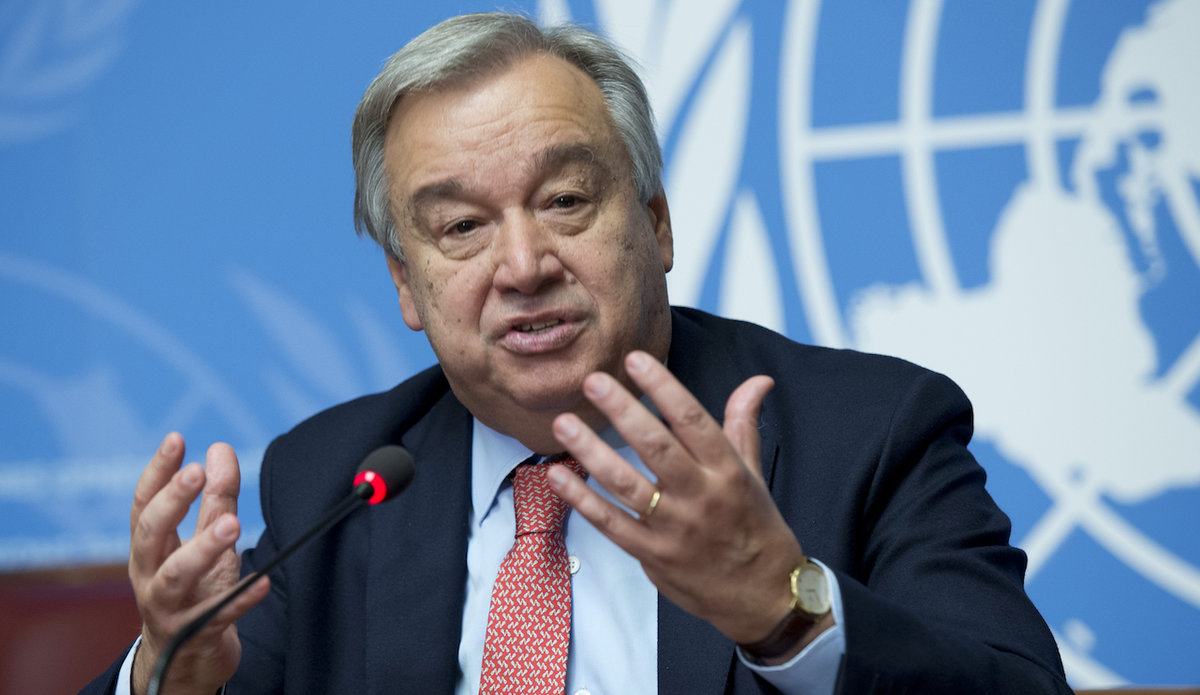 Antonio Guterres, UN High Commissioner for Refugees UNHCR at a Press Conference after 66th session of Excom. 9 October 2015. UN Photo / Jean-Marc Ferré