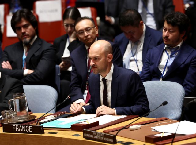 France's Foreign Minister Jean-Noel Barrot speaks during a UN Security Council meeting on leadership for peace, on the sidelines of the 79th United Nations General Assembly at U.N. headquarters in New York, U.S., September 25, 2024.  REUTERS/Brendan McDermid