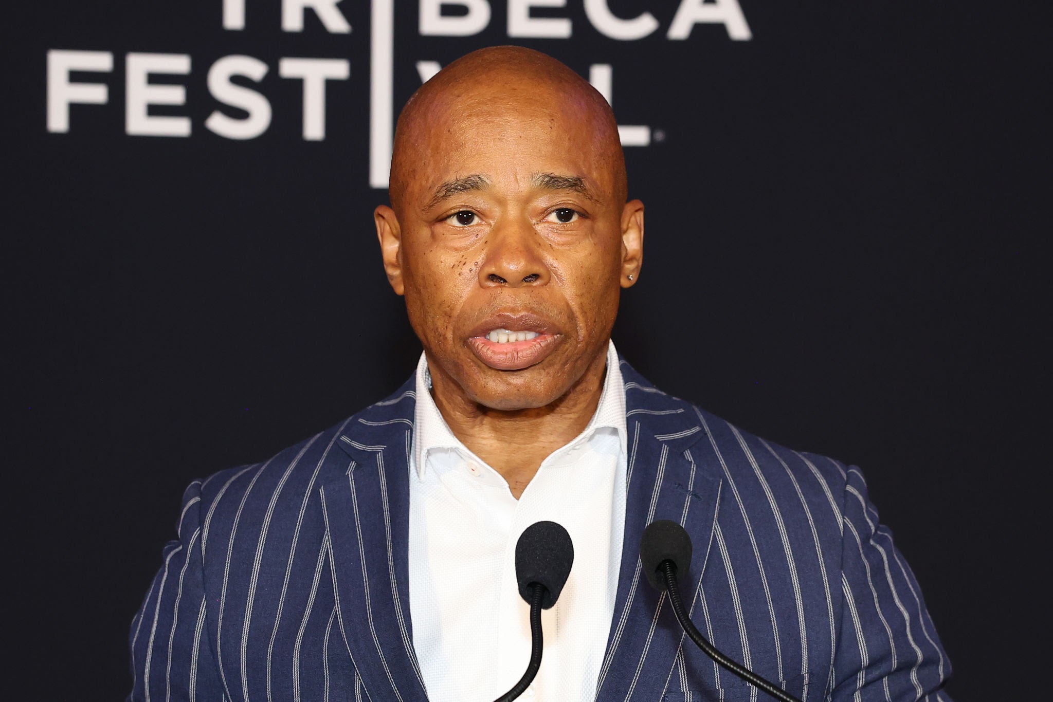 NEW YORK, NEW YORK - JUNE 07: Mayor Eric Adams speaks at the Tribeca Festival opening night reception at Tribeca Grill on June 07, 2023 in New York City. (Photo by Arturo Holmes/Getty Images for Tribeca Festival)